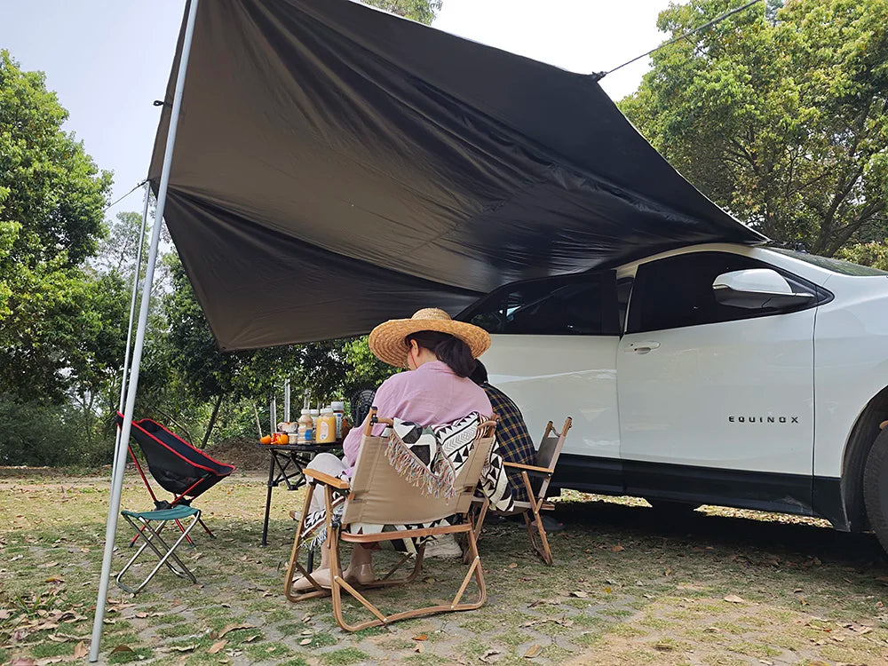 SUV Car Side Awning Tarp Black Coating Waterproof UV Protection Suction Cup Shelter Tent Camping Touring Outdoor Shade Manta Ray
