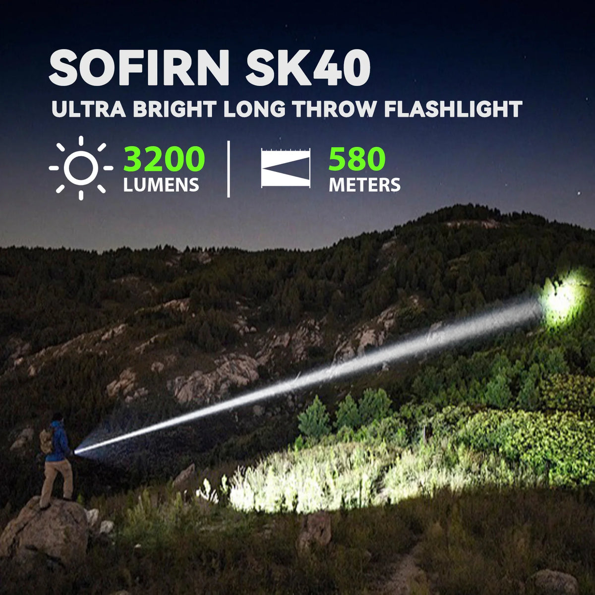Sofirn SK40 21700 Rechargeable Flashlight  SFT70 LED 3200lm Powerful Tactical Torch 580M Long-Range With Spotlight