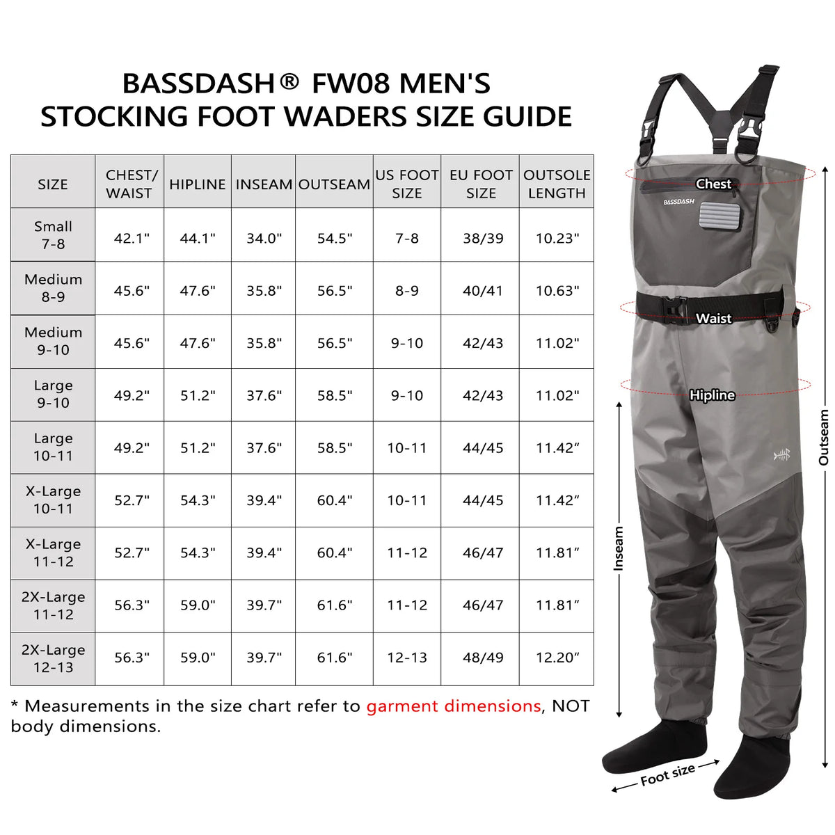 BASSDASH FW08 Breathable Stockingfoot Chest Waders