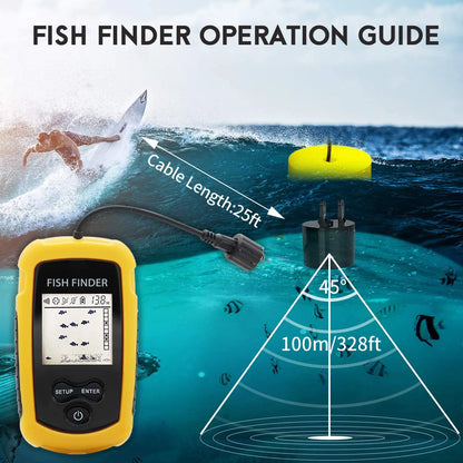 Portable Sonar Fish Finder with Fish Alarm, 100m Depth
