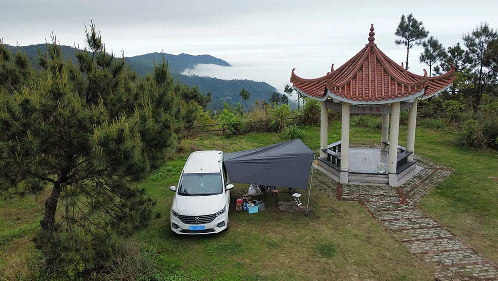 Bat Shape Car Side Awning Black Coating Tarp 2x3 Outdoor Waterproof Camping Black Coated Car Rear Shelter Tent for SUV Van