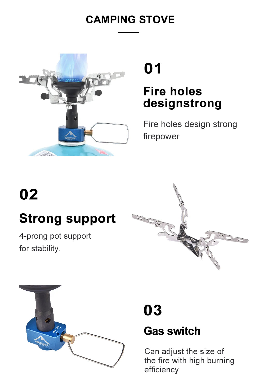 Widesea Portable Camping Gas Stove 3300W Ultralight 92g Aluminum Alloy Backpacking Stove with Carry Bag for Outdoor Cooking Hiki