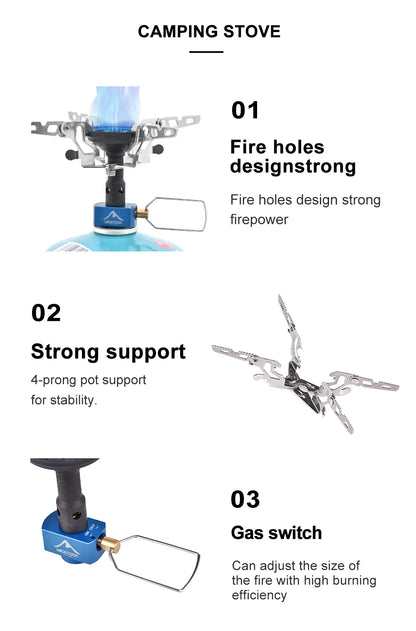 Widesea Portable Camping Gas Stove 3300W Ultralight 92g Aluminum Alloy Backpacking Stove with Carry Bag for Outdoor Cooking Hiki