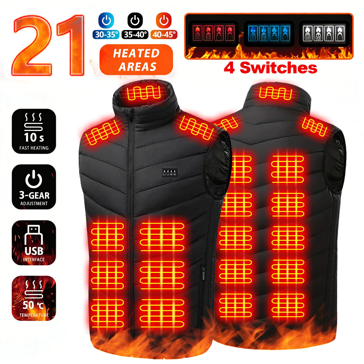 Smart Heated Vest with 21 Heating Zones