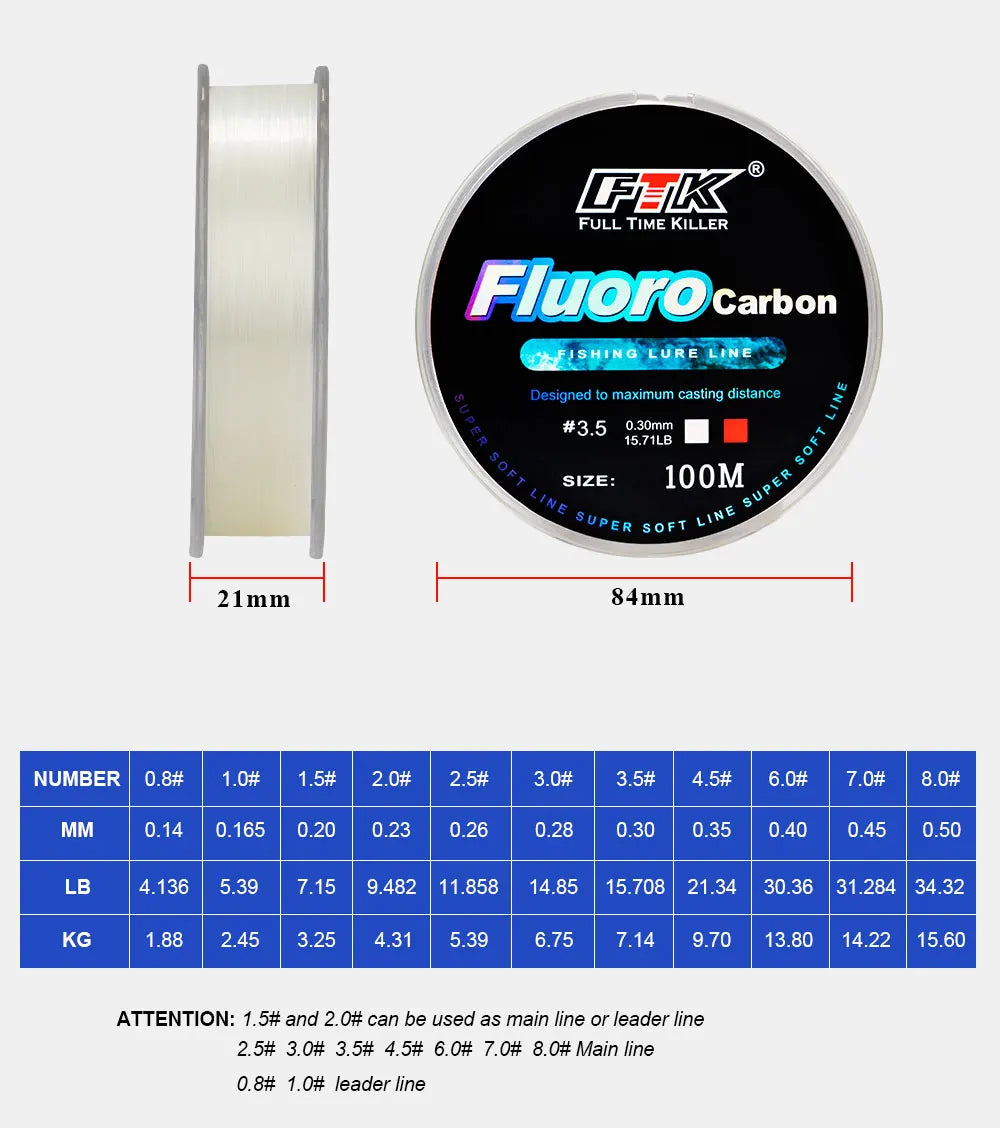FTK Fluorocarbon Coated Line 100m (4-34 lb)