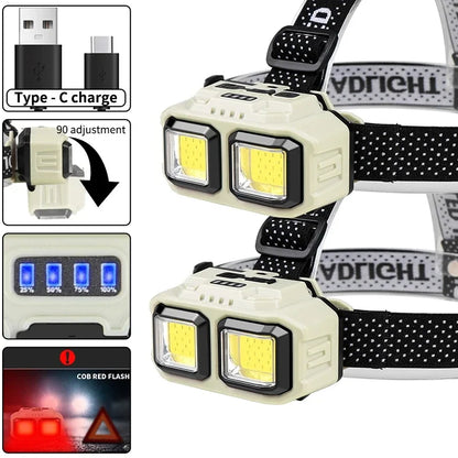COB LED Powerful Headlamp USB Rechargeable Head Torch USB Rechargeable Waterproof Outdoor Camping Fishing Hunting Search Lantern