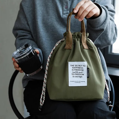 Large Capacity Waterproof Lunch Bag with Drawstring Closure Thick Insulation Cooler Bento Bag for Picnic Work Student Handle Bag