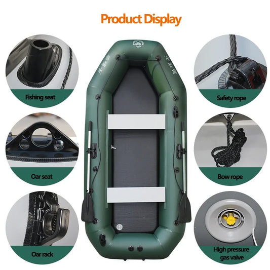 PVC Inflatable Fishing Kayak Boat (1.75–3.6m) – Air Deck & Slat Bottom Dinghy Raft with Oar Seats & Safety Net