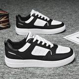 Men’s Thick-Soled Leather Sneakers – Trendy Street Casual Shoes with Fashion Board Style (Black & White)
