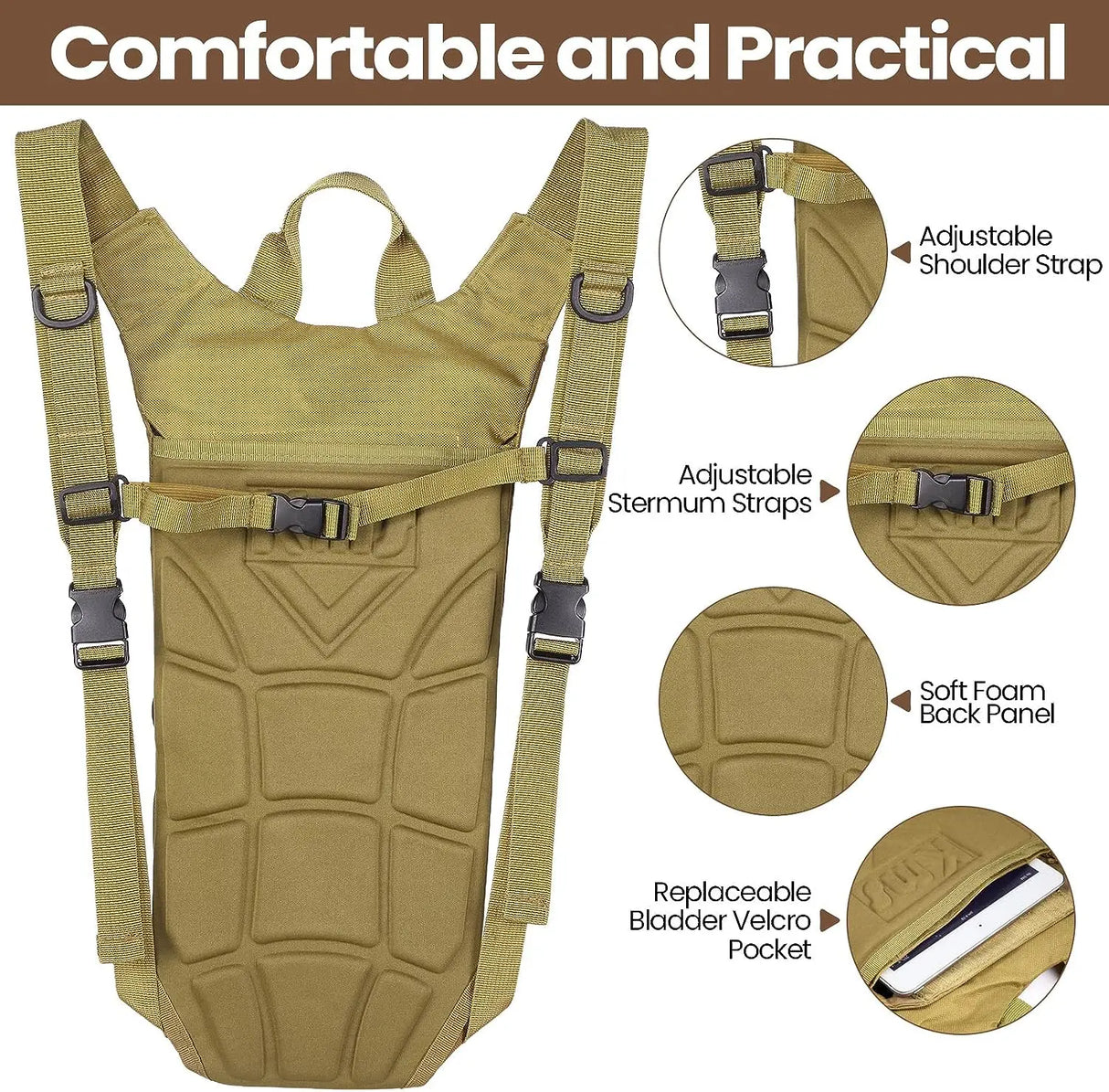 Sport Hydration Pack Backpack Water-proof Nylon Water Bag with 3 Liter Bladder for Hiking Cycling Climbing