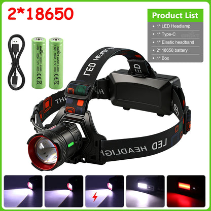 300000LM High Power LED Outdoor Headlamp Portable Rechargeable Waterproof Motion Sensor Telescopic Zoom Work Lamp Camping Hiking