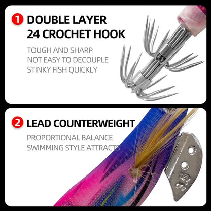 ShareShark 5Pcs/Set Luminous Squid Jig Hooks, 13.2cm 20g 3.5oz #   Shrimp Fishing Lures, Artificial Hard Prawn Bait for Fishing