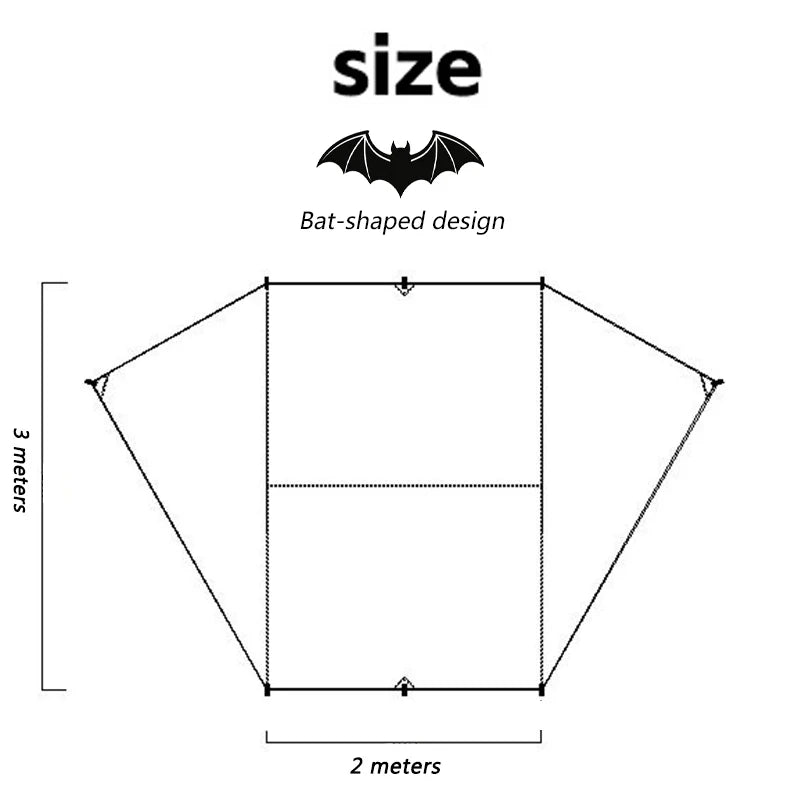 Bat Shape Car Side Awning Black Coating Tarp 2x3 Outdoor Waterproof Camping Black Coated Car Rear Shelter Tent for SUV Van