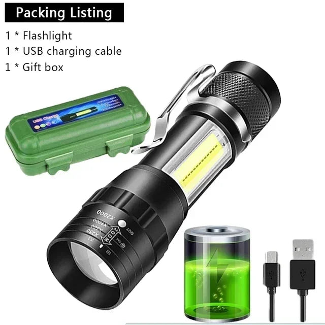 High Strong Power Led Flashlights 2000LM Tactical Torch with Display Light USB Charging Camping Fishing Emergency Zoom Lantern