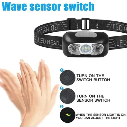HOMEFISH Super Bright LED Headlamp  Rechargeable Sensor Headlight Waterproof Flashlight for Camping Hiking Fishing Emergenc