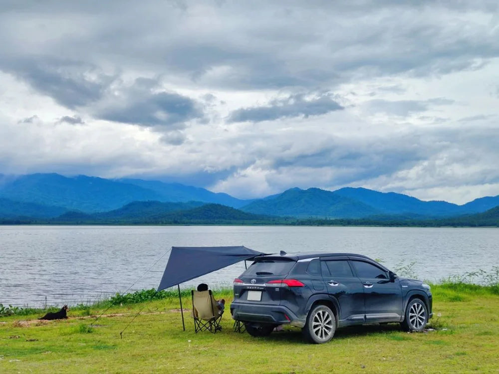 SUV Car Side Awning Tarp Black Coating Waterproof UV Protection Suction Cup Shelter Tent Camping Touring Outdoor Shade Manta Ray
