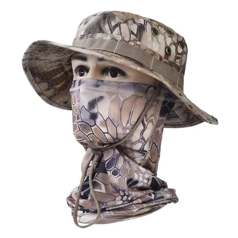 Women Men Hiking Fishing Boonie Hat Outdoor Sport Sun UV Protection Neck Face Camouflage Adjustable Bucket Caps and Mask