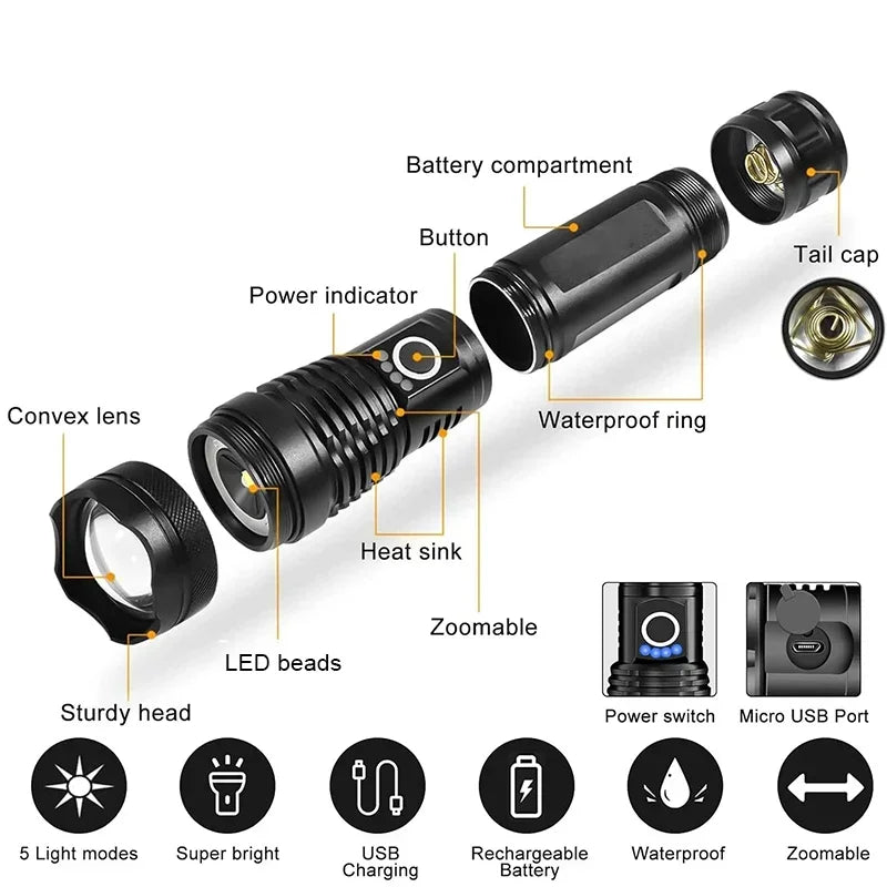 Rechargeable Flashlights High Power LED Tactical Flashlight Super Bright Handheld Hunting Torch Light for Emergency Hiking