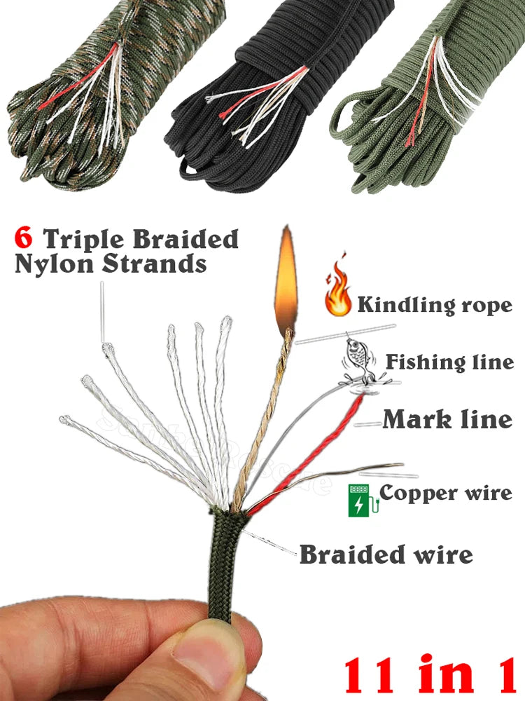 6 Kindling 550 25/100FT 10-Core Paracord 4mm Outdoor Camping Survival Tool Fit PE Fire Rope Fishing Cotton Line Parachute Hiking