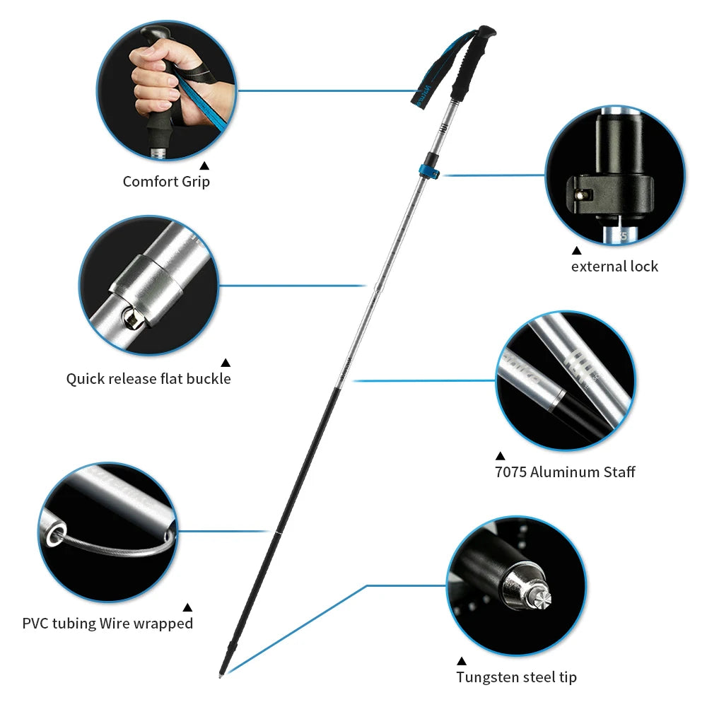 Naturehike 2026 New Trekking Poles Ultralight Folding 1Pcs Walking Cane High Load Aluminum Hiking Walking Telescopic Stick