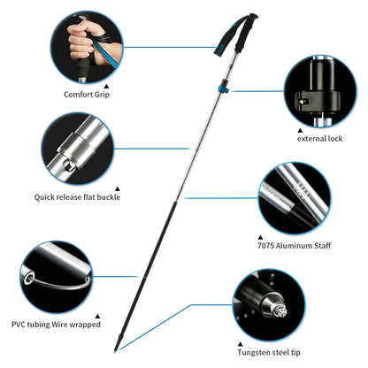 Naturehike 2026 New Trekking Poles Ultralight Folding 1Pcs Walking Cane High Load Aluminum Hiking Walking Telescopic Stick
