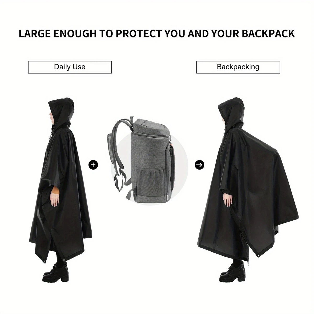 Outdoor 3 In 1 Military Raincoat Hooded Sleeve Waterproof Rain Poncho Motorcycle Rain Cover Camping Hiking Travel Rainwear Tent