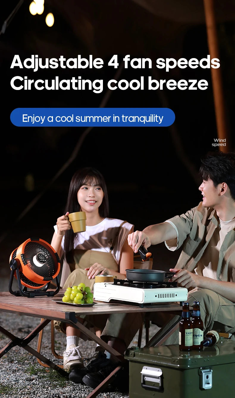 20000mAh Outdoor Camping Fan 6 in 1 Portable Rechargeable Wireless Tent Ceiling Fan with LED Light Camping Air Circulator