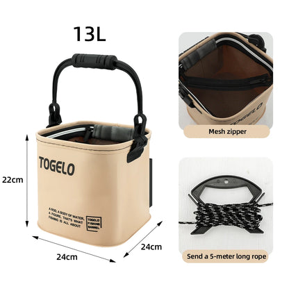 Foldable Live Fish Bucket with Rope
