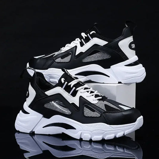 Men’s Casual Sports Shoes 2025 – Platform Sneakers with Breathable Mesh & Leather Stitching