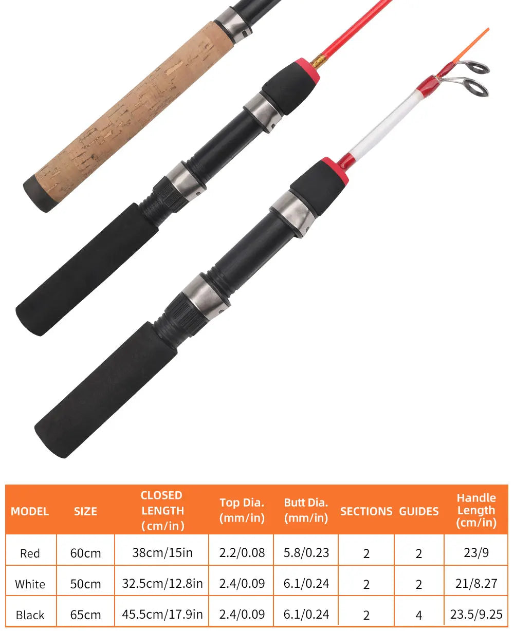 Mini Telescopic Ice Fishing Rod with 3 Tips
