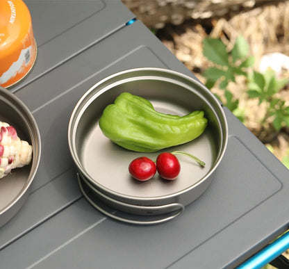 Tiartisan Titanium Folding Handle Camping Pot Frying Pan Set  Lightweight Portable Cookware Equipment For Outdoor Hiking Picnic