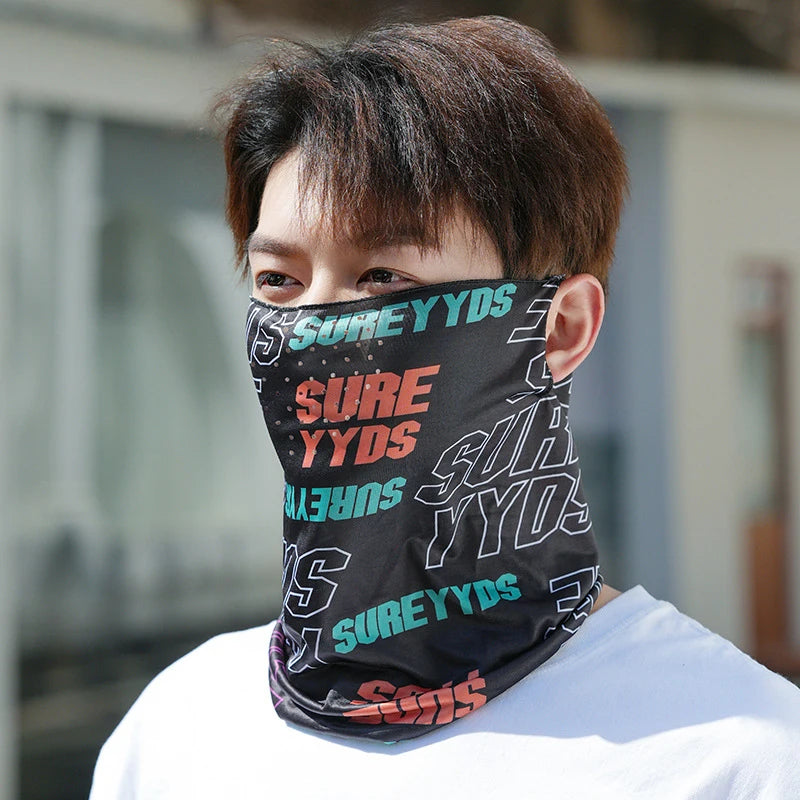 Summer Ice Silk Sunscreen Mask For Men Women Outdoor Cycling Face Cover Solid Color Neck Wrap UV Protection Ear Bandana Scarf
