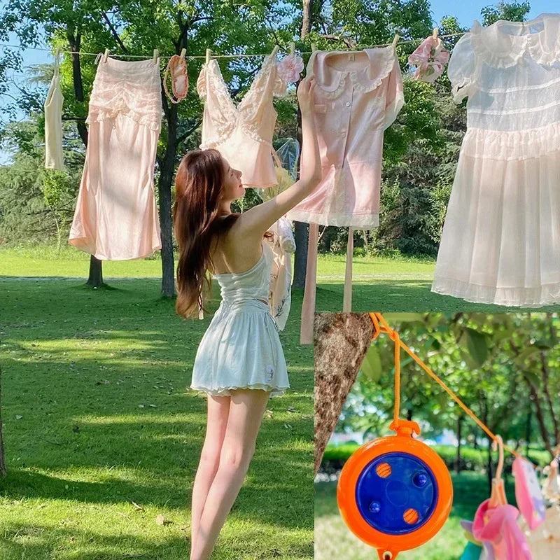 1Pcs 10M Clothesline Laundry Drying Rope Outdoor Clothes Line Windproof Anti-slip Retractable Cord for Hotel Camping Accessories
