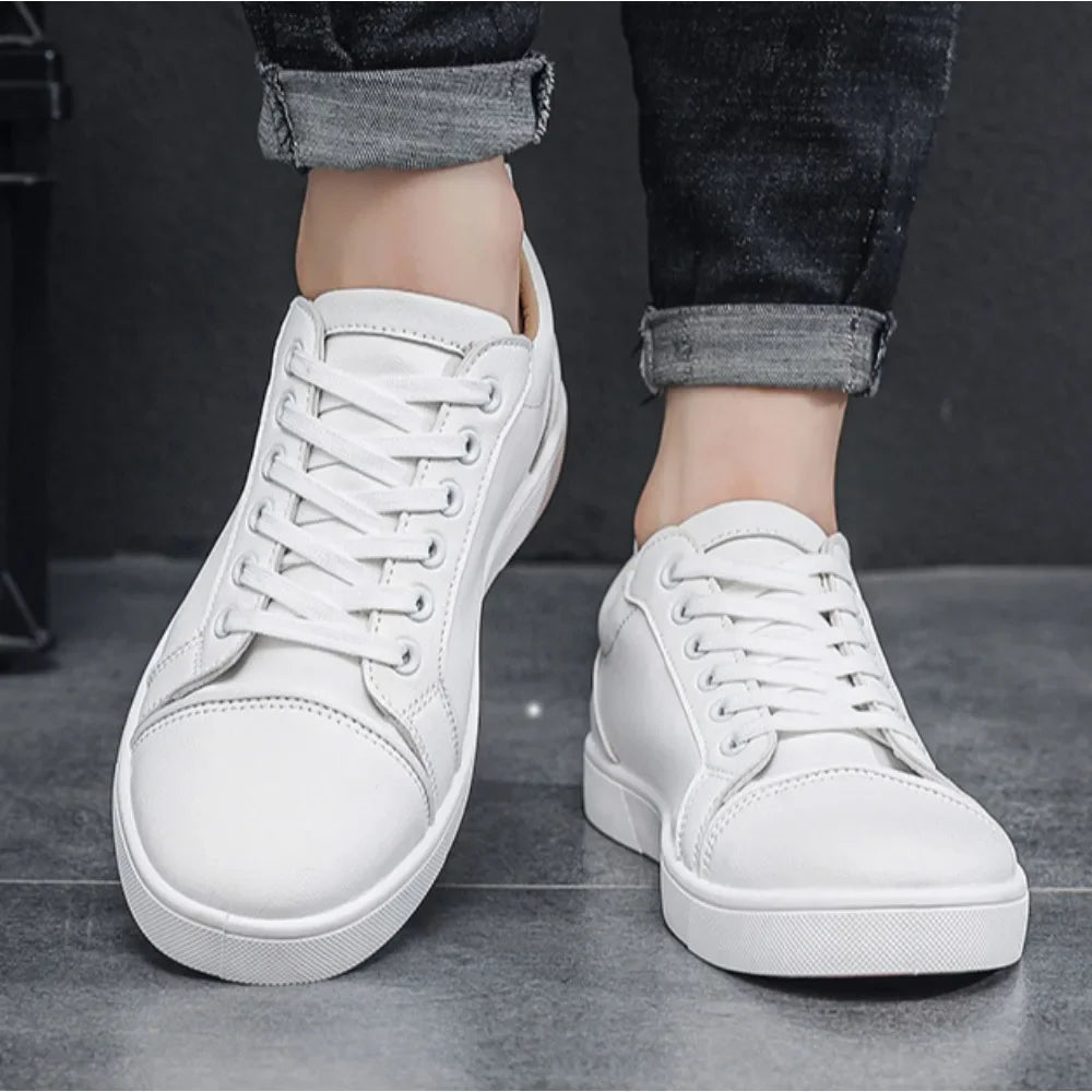 Men’s Minimalist Leather Casual Sneakers – All-Season Board Shoes with Non-Slip Sole