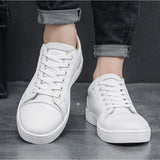 Men’s Minimalist Leather Casual Sneakers – All-Season Board Shoes with Non-Slip Sole