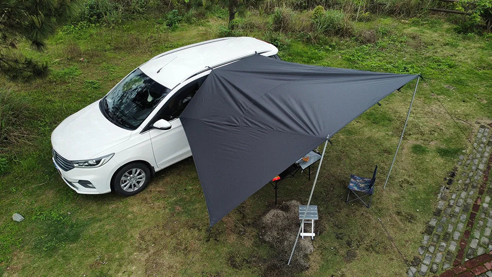 Bat Shape Car Side Awning Black Coating Tarp 2x3 Outdoor Waterproof Camping Black Coated Car Rear Shelter Tent for SUV Van