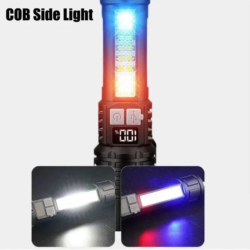 High Power LED Flashlights With Display Screen Zoom Tactical Torch Portable Rechargeable Lamp with Emergency Side Light Lantern