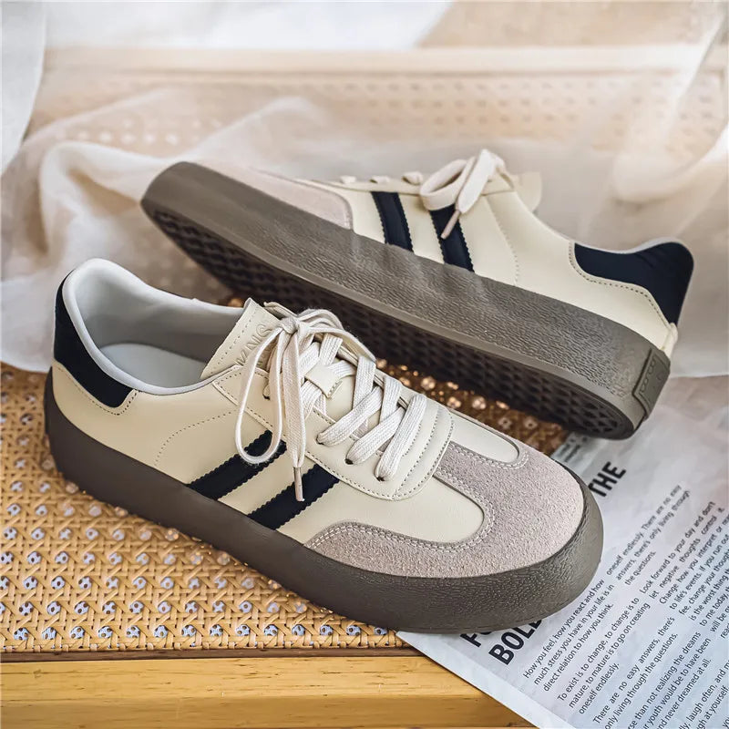 Men’s Trendy Leisure Sneakers – Soft Leather Low-Top Walking Shoes | Wear-Resistant Casual Sports Footwear