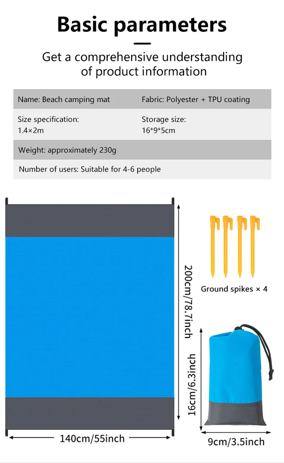 200*210cm Sandproof Beach Blanket Waterproof Beach Mat Portable Lightweight Picnic Blanket Camping Mat For Travel Hiking Sports