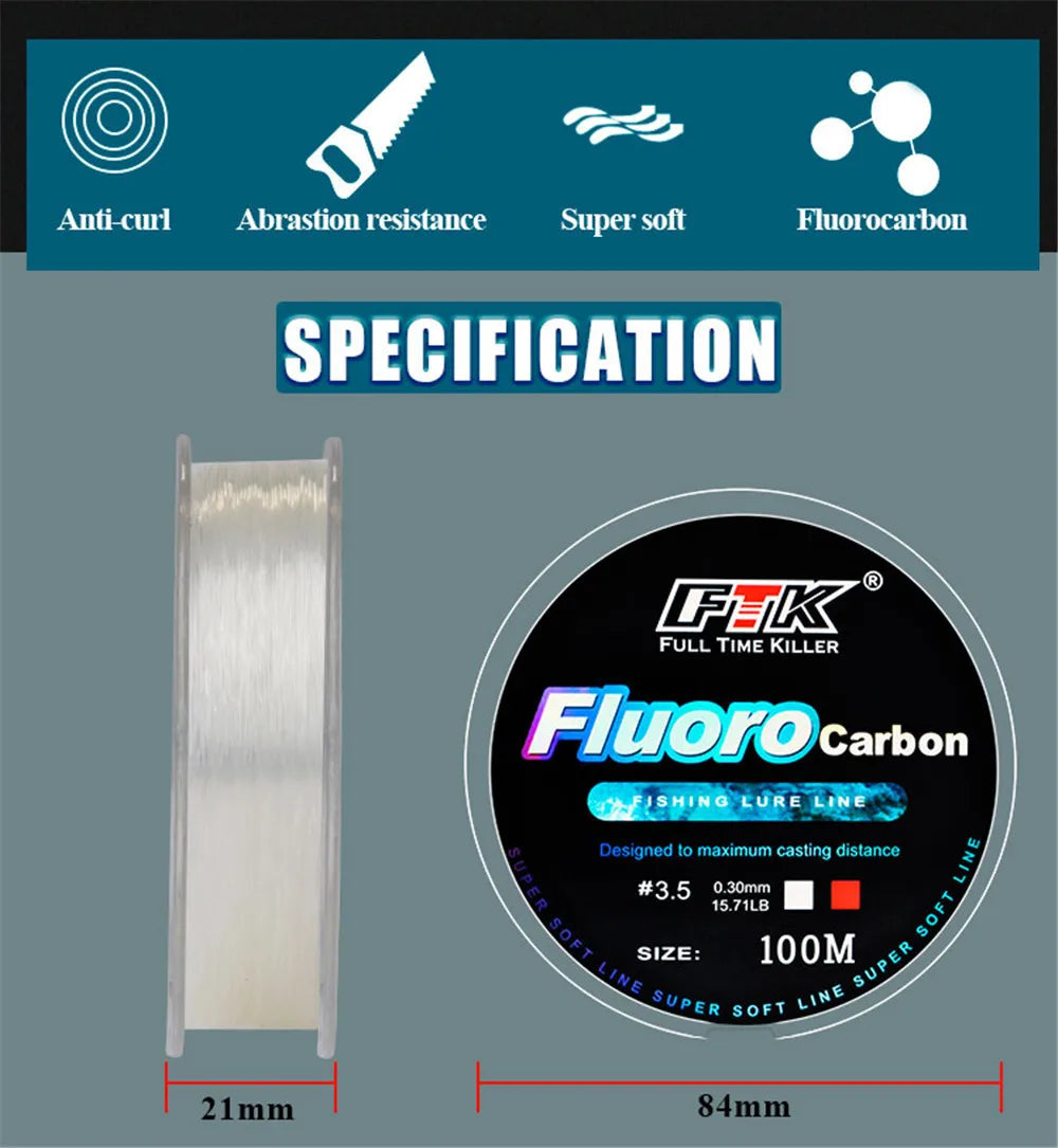 FTK Fluorocarbon Fly Fishing Line 100m