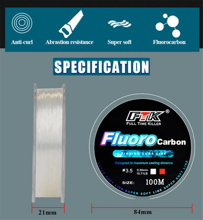 FTK Fluorocarbon Fly Fishing Line 100m