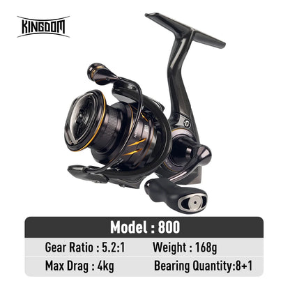 Kingdom Micro Fly Pro Spinning Fishing Reel 800-3000 Ultra Light 8+1 BB 7KG Max Drag 5.2:1/6.2:1 Gear Ratio Freshwater Saltwater