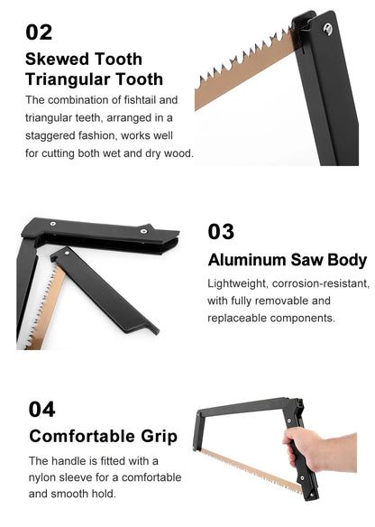 Widesea Folding Hand Saw - Manganese Steel Blade Aluminum Alloy Frame Portable Camping Saw for Tree Pruning Wood Cutting Outdoor