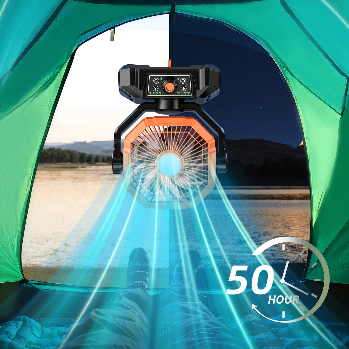 20000mAh Camping Fan with LED Lantern – 8-Speed, Remote