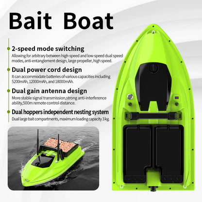 Sonar Bait Boat with Color Fish Finder Screen & Dual Hopper
