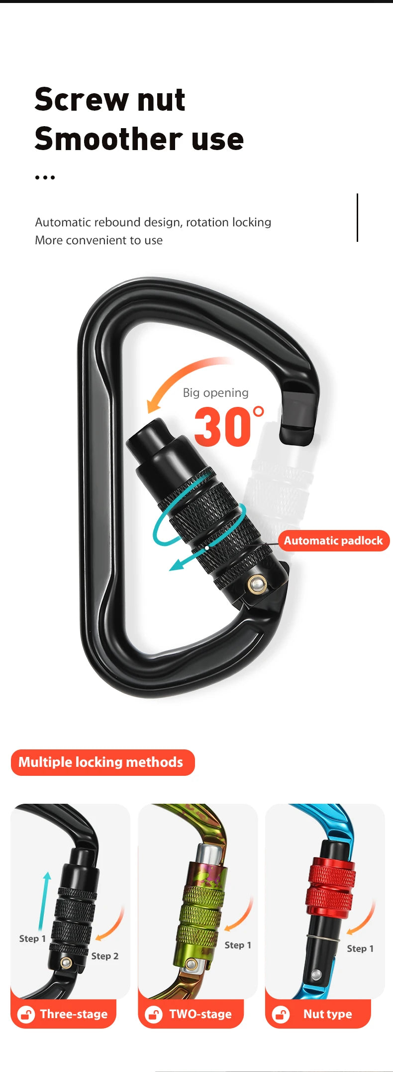 CLIWIZ 30kN Aluminum Safty Climbing Snap Hook New Good Quality H Section D-Twist Carabiner Snap Hook CE/UIAA