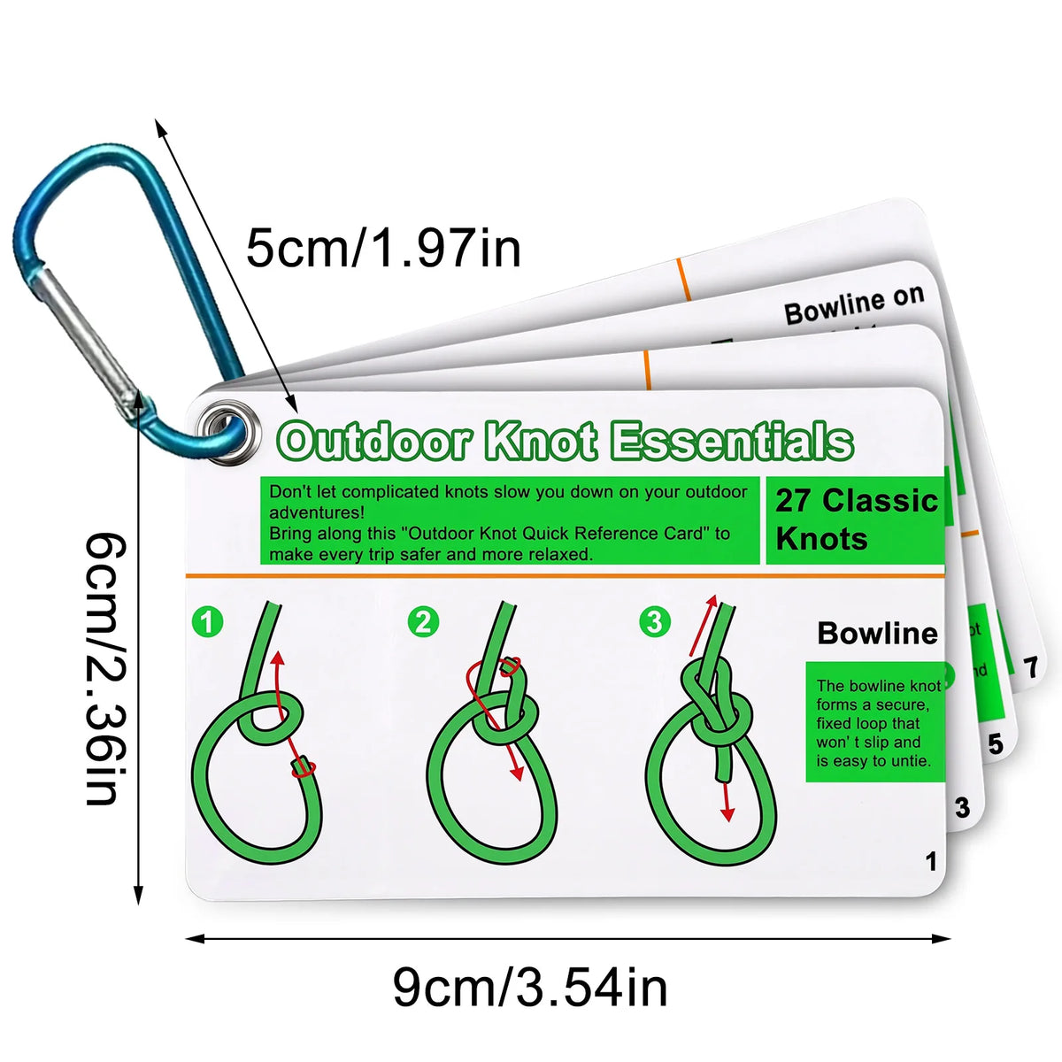Waterproof Knot Tying Cards with Carabiner (27 Knots)