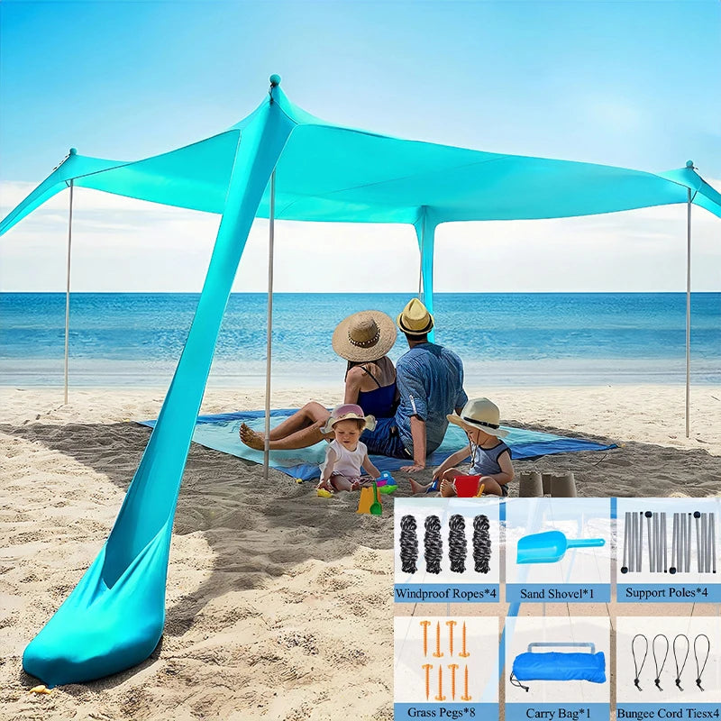 Beach Tent Sun Shelter 10 x 10FT with 4 Sandbags, UPF 50+ Protection Beach Shade Canopy, Protable Easy Set Up Canopy Tent