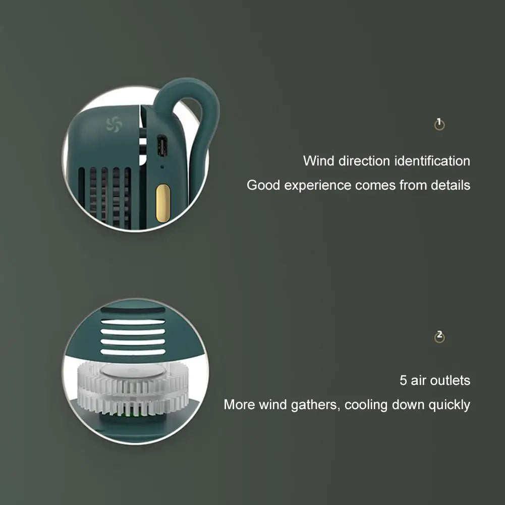 Portable Mini Bladeless Clip On Waist Fan 3 Speed Silent USB Recharge Hands Free Cooling Fan For Outdoor Travel Cycling Camping