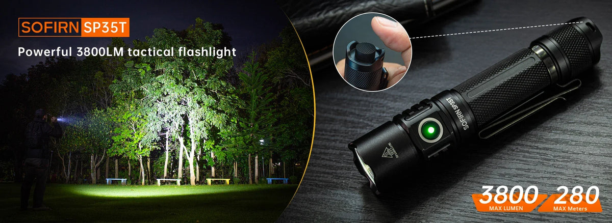 Sofirn SP35T 3800lm Tactical 21700 Flashlight Powerful LED Light USB C Rechargeable Torch with Dual Switch Power Indicator ATR